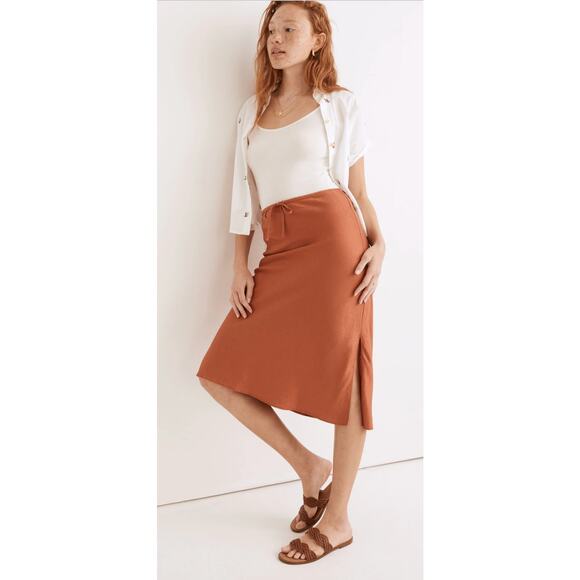 Madewell New! Linen-Blend Drawstring Midi Slip Skirt in Afterglow Red Summer 26W - Picture 1 of 10